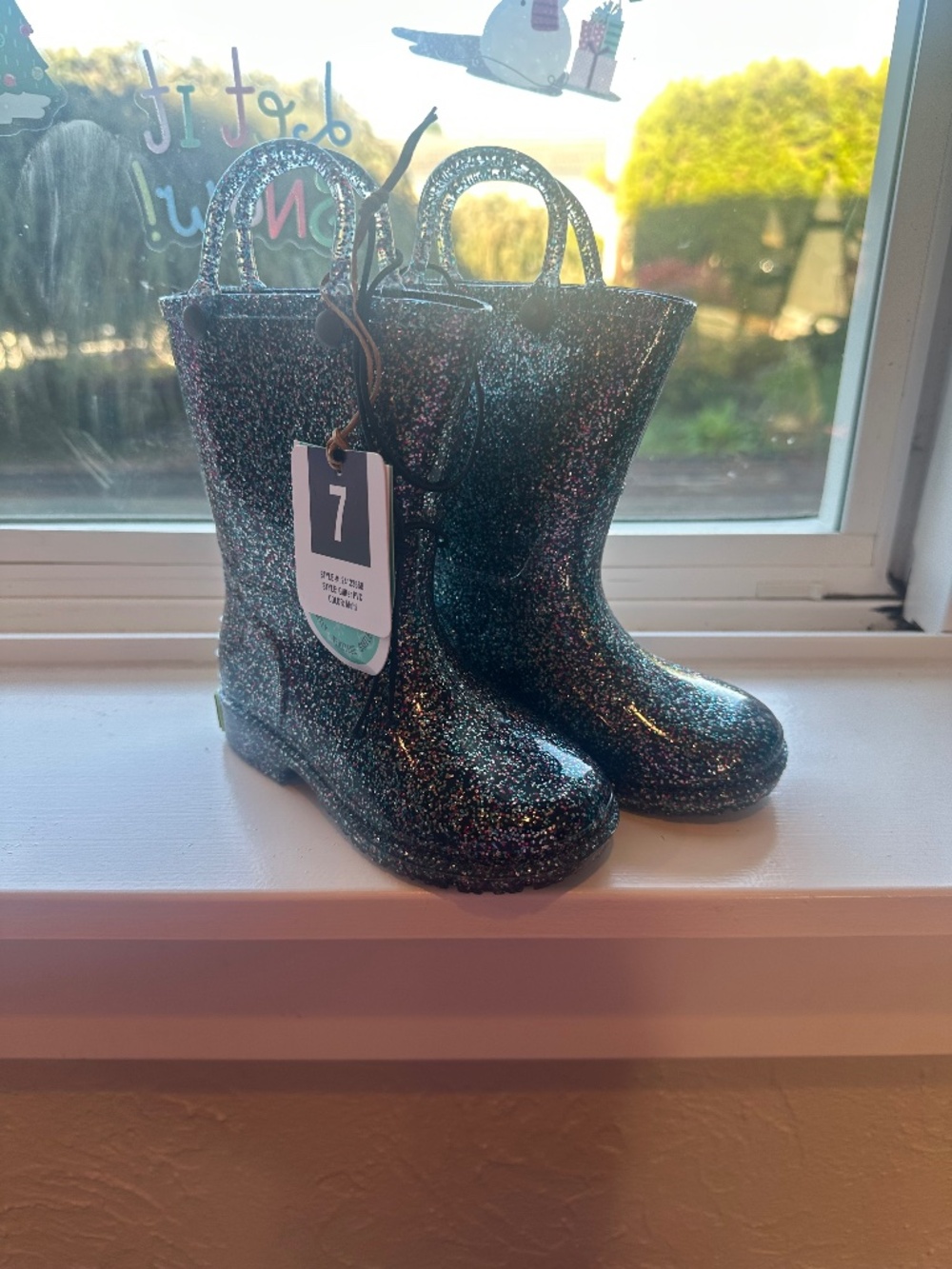 Western Chief Black Sparkle Rainboots Sz 7